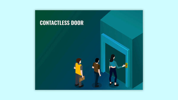 Contactless Door - people entering using contactless door Illustration