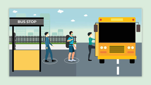 Bus Stop Social Distance Concept Illustration