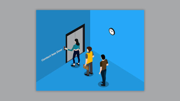 Contactless door concept employees entering Illustration