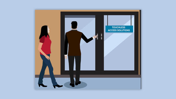 Contactless or Touchless access solution concept - wave to open door Illustration